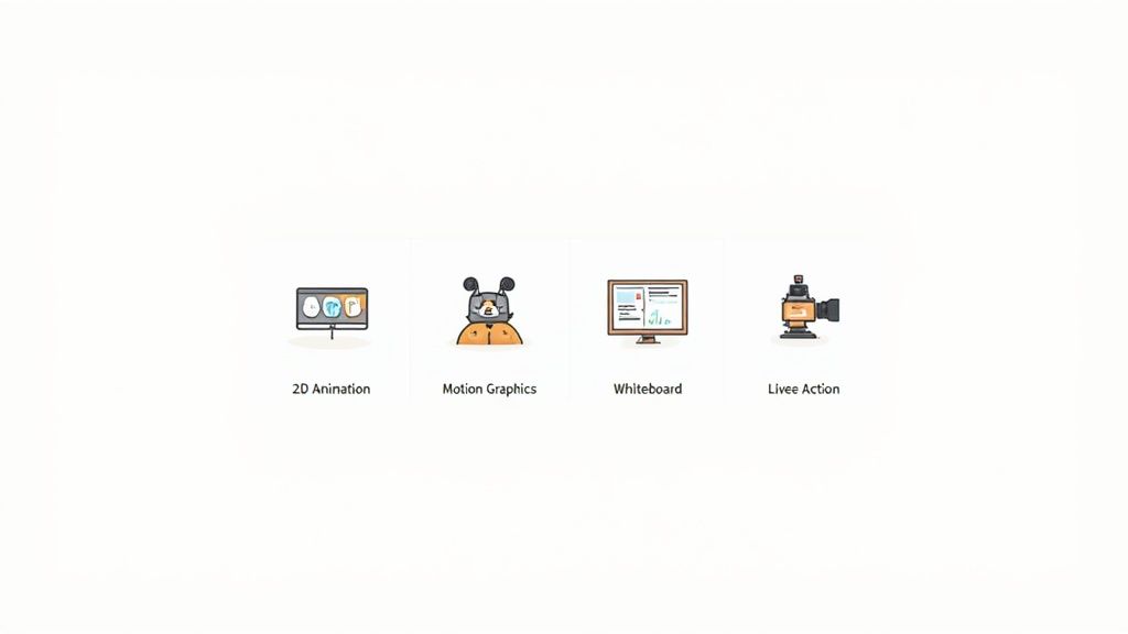 A creative workspace with a laptop showing video editing software, a camera, and design tools.