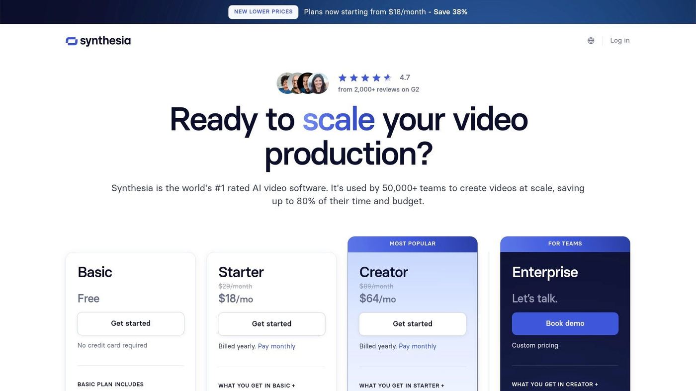 Synthesia's pricing plans, a different model than Vidico