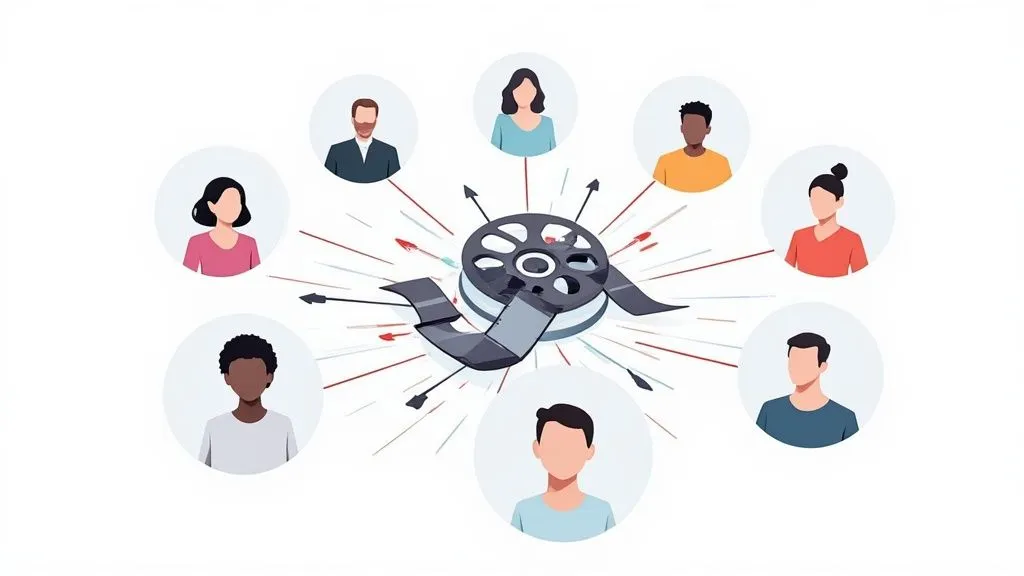 Illustration of designers collaborating on a film production