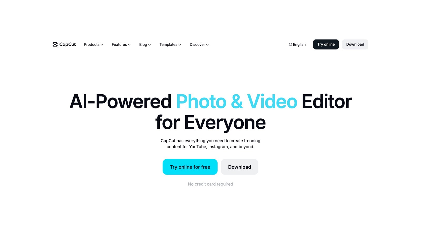 CapCut homepage: AI-powered photo and video editor for everyone