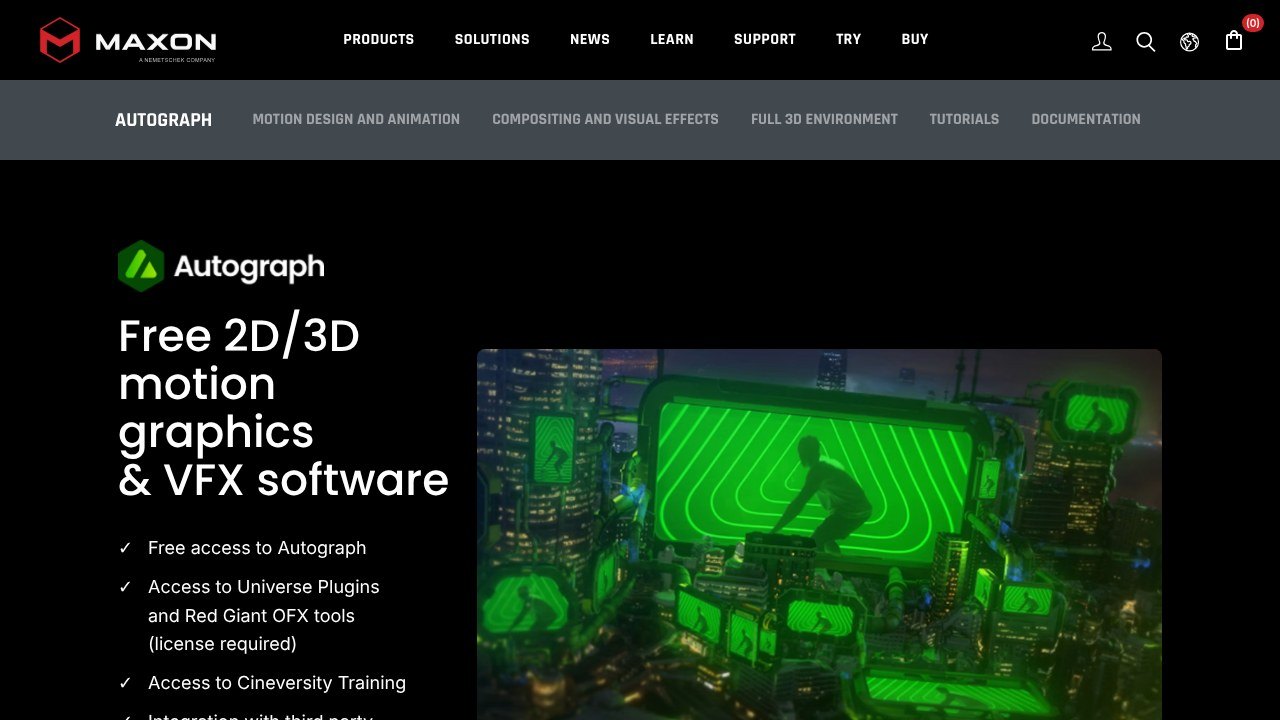Maxon's Autograph product page: free 2D/3D motion graphics and VFX software