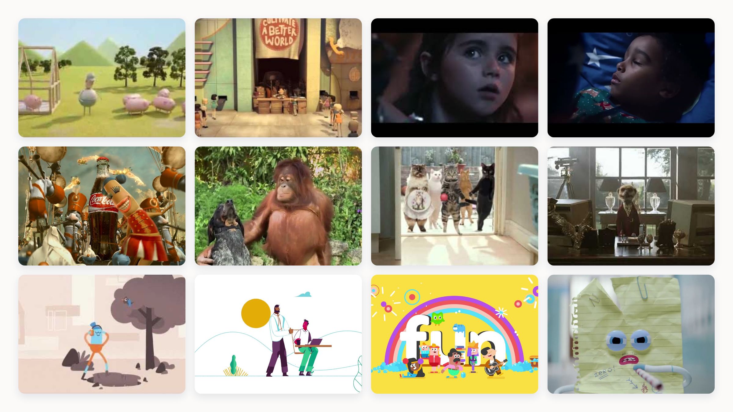 Collage of twelve of the best animated advertisement thumbnails