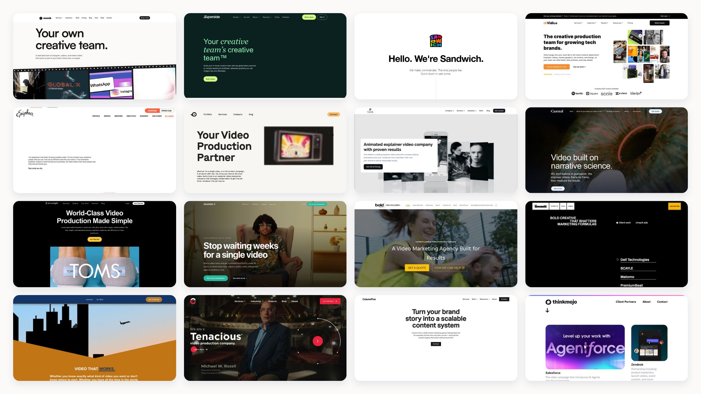 Homepage collage of the best B2B video production companies in 2026