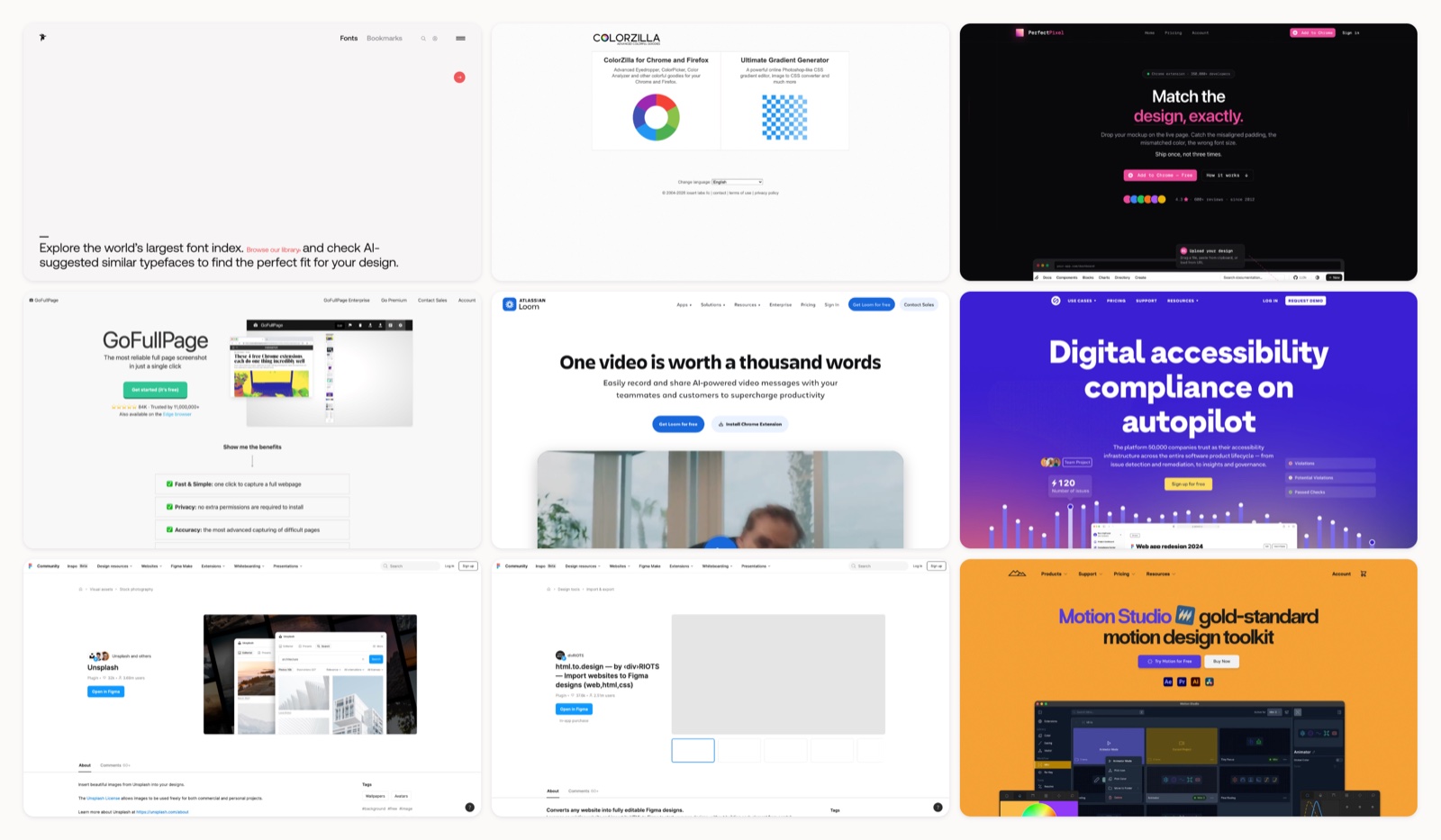 A grid of best plugins and extensions homepages