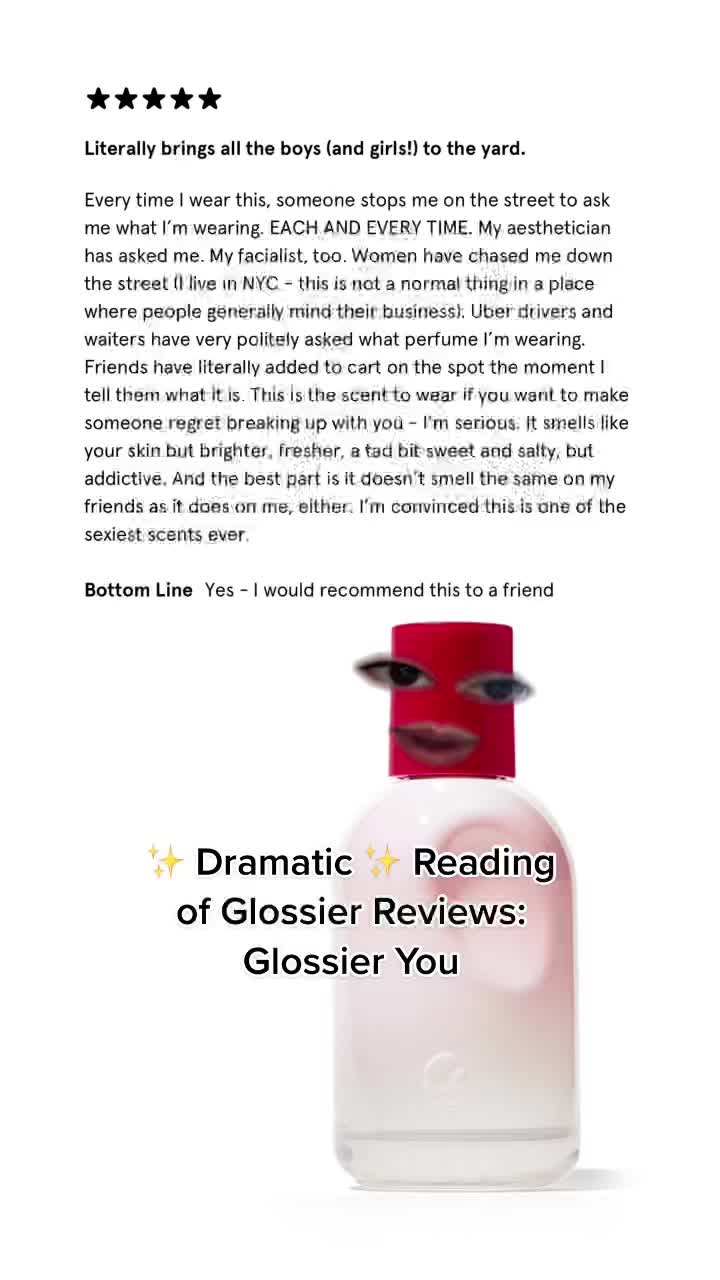 Glossier's own TikTok post rounding up community reactions to the Glossier You fragrance
