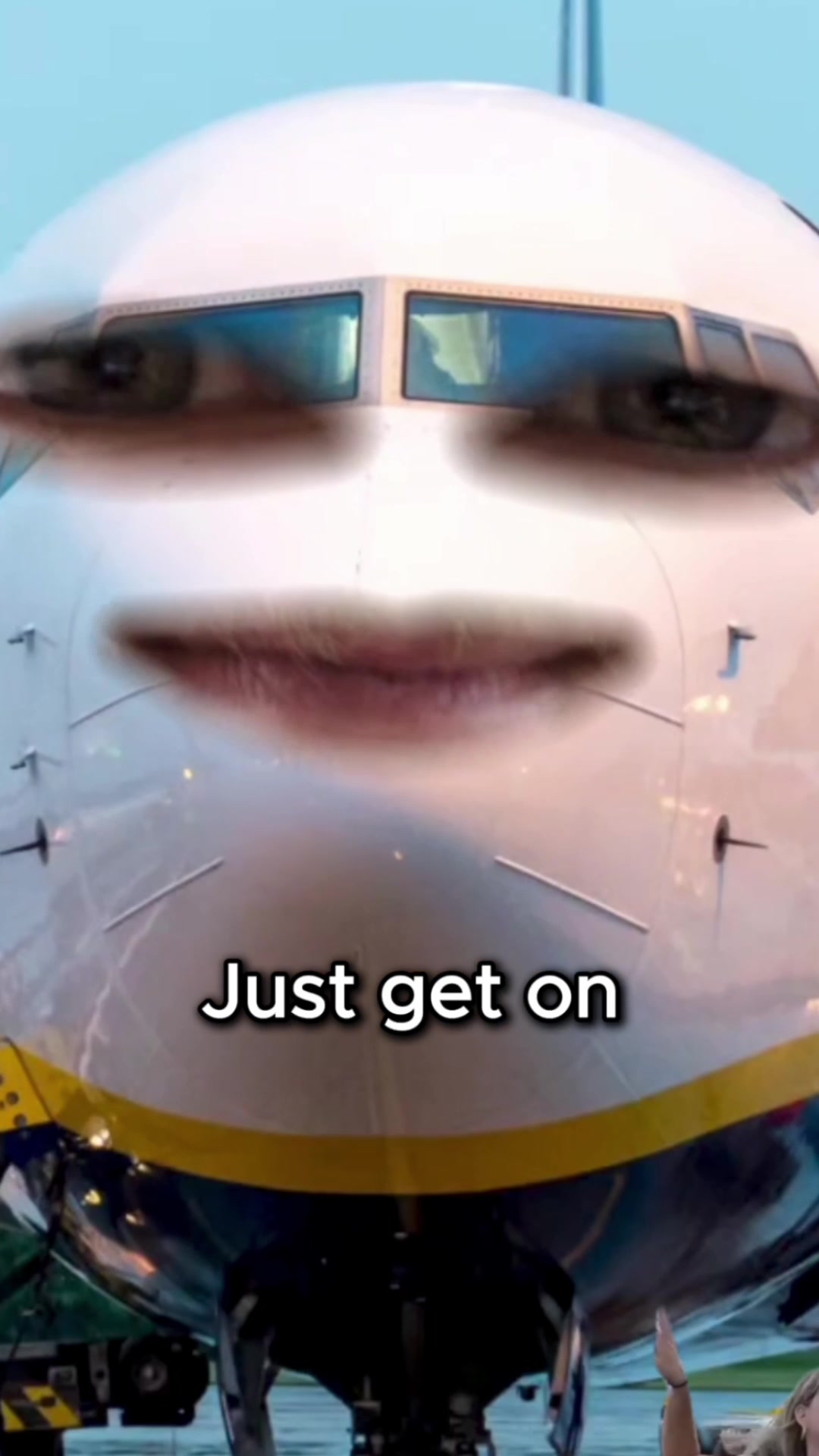 A Ryanair TikTok post using the brand's talking plane format to answer a passenger video