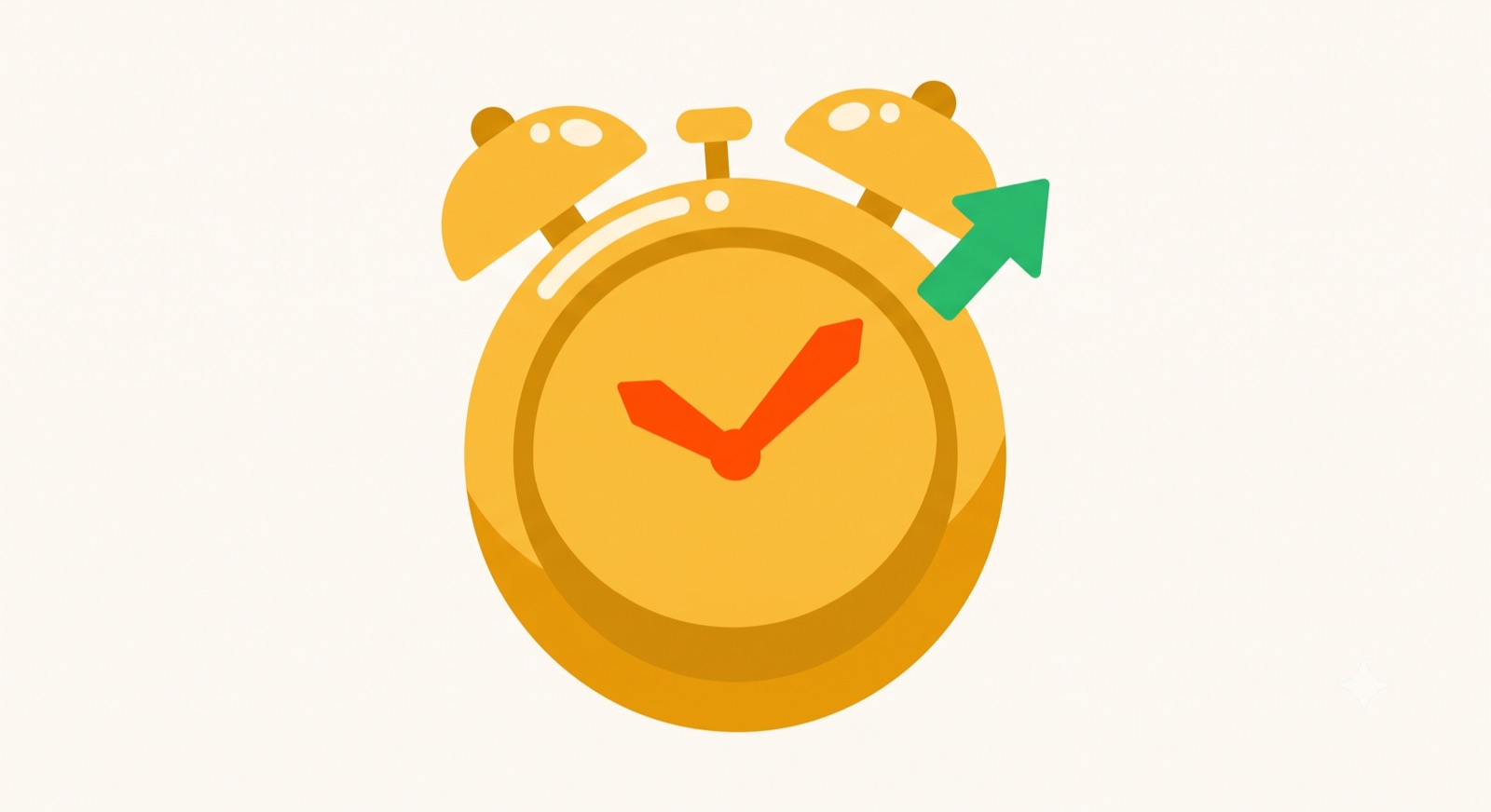 Flat illustration of an alarm clock with a send arrow
