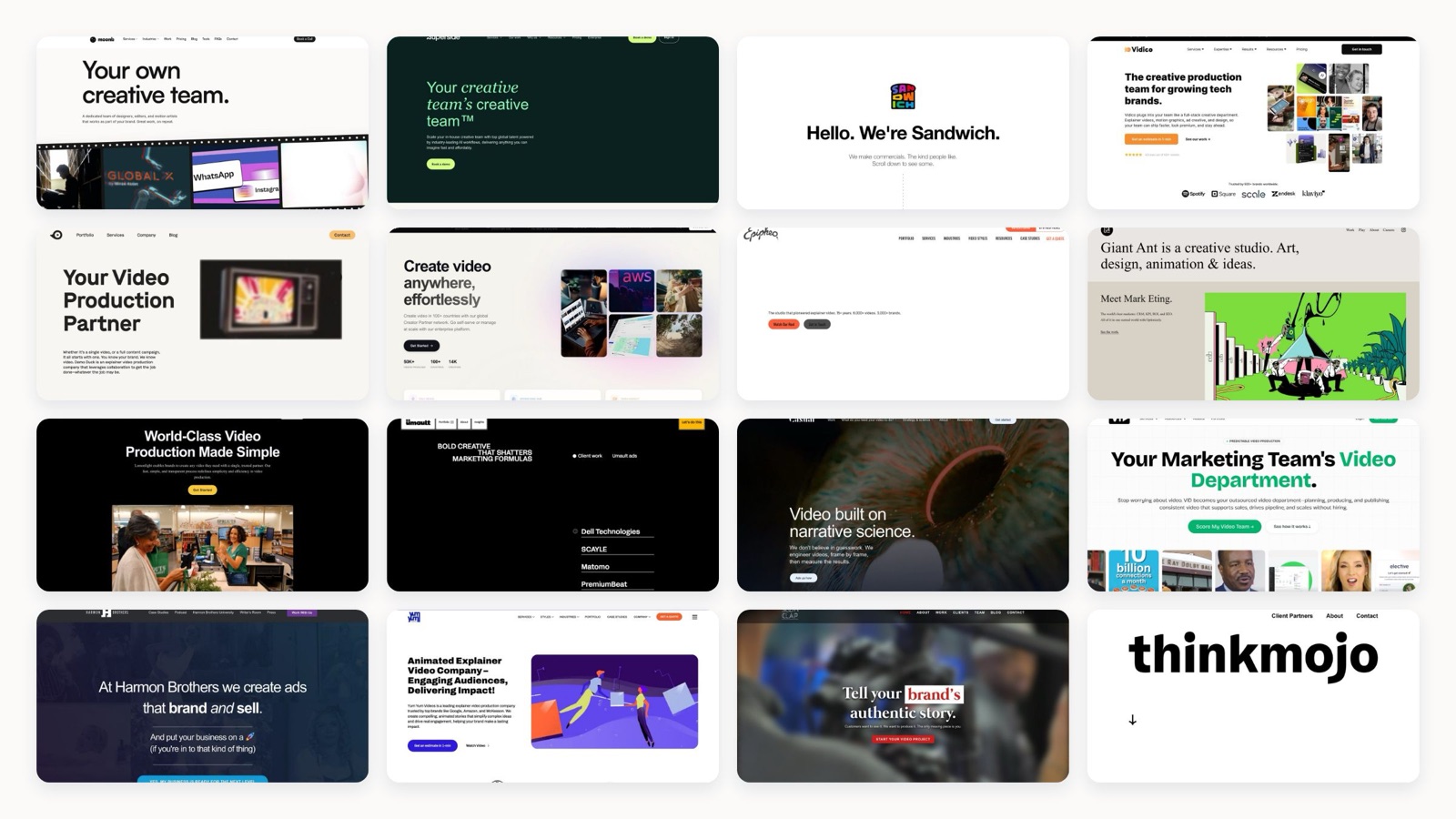 Collage of leading corporate video production company homepages