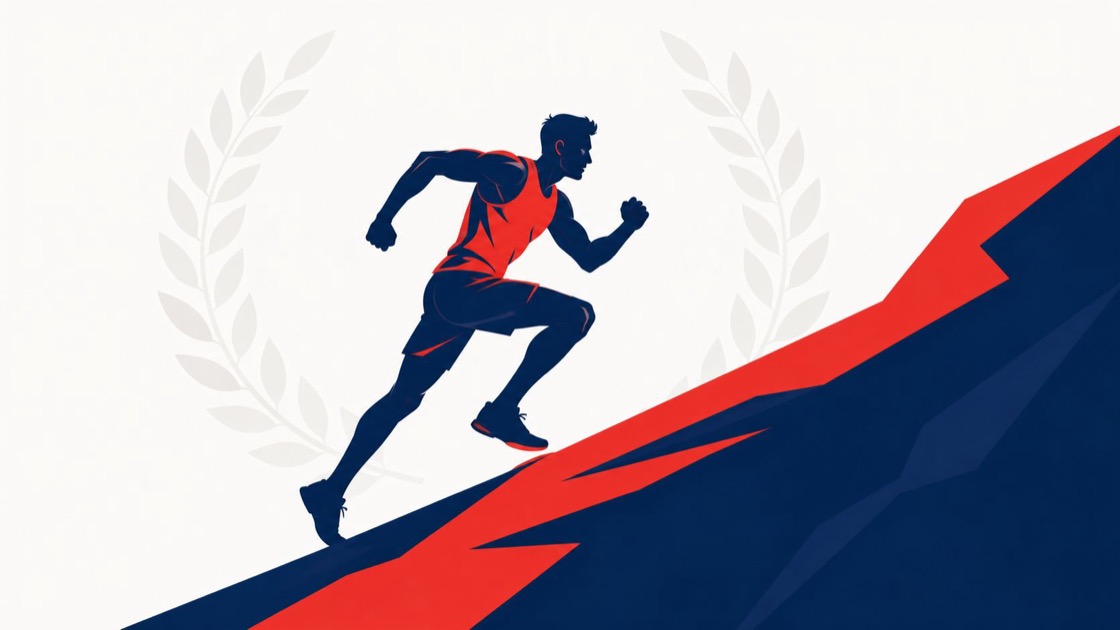 A dynamic illustration of a person running uphill, representing personal achievement, success, and athletic determination.