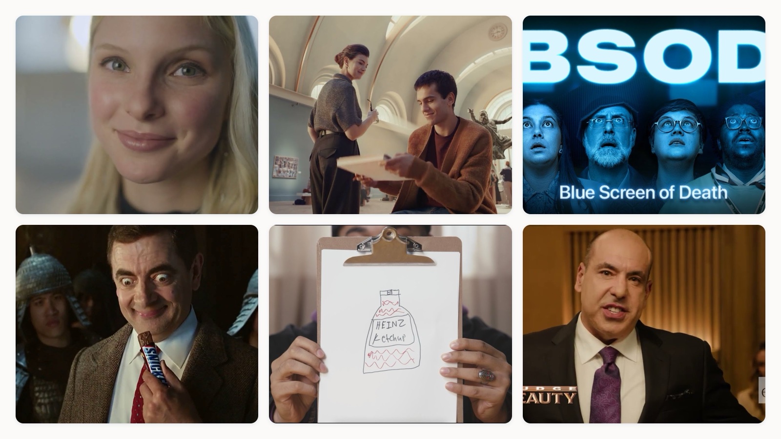 Collage of six brand awareness ads: Dove, Coca-Cola, Apple, Snickers, Heinz and e.l.f.