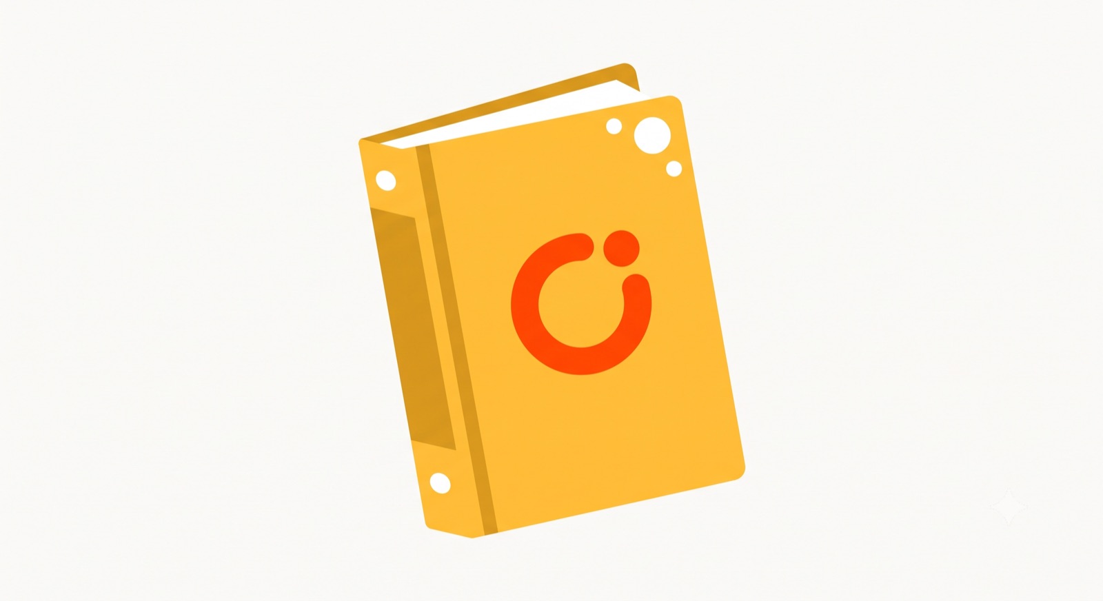 Flat illustration of a brand book with a logo mark on the cover