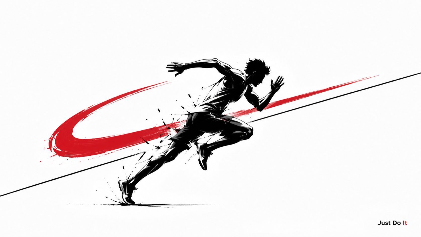 A dynamic illustration of a person running with a stylized red Nike swoosh logo in the background.