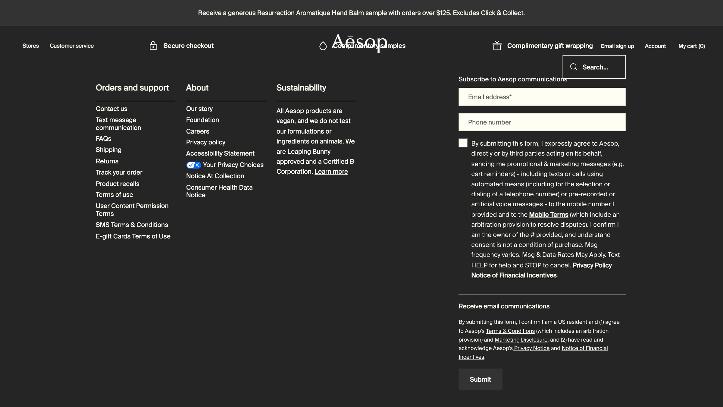 Aesop website