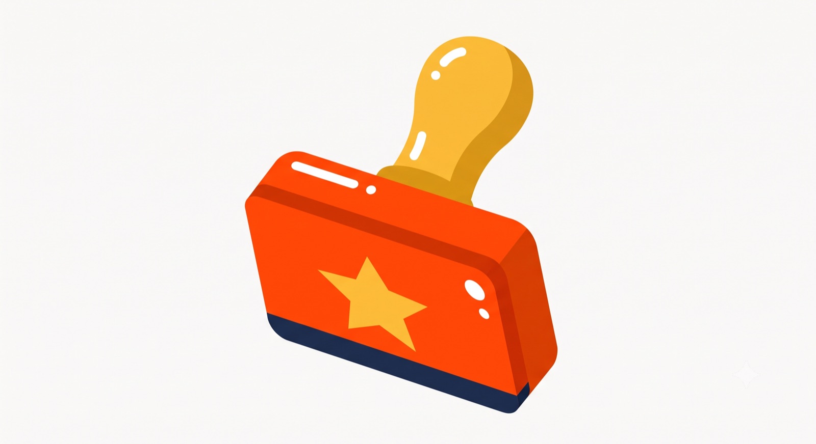 Flat illustration of a rubber ink stamp with a star carved into its face, on a cream background