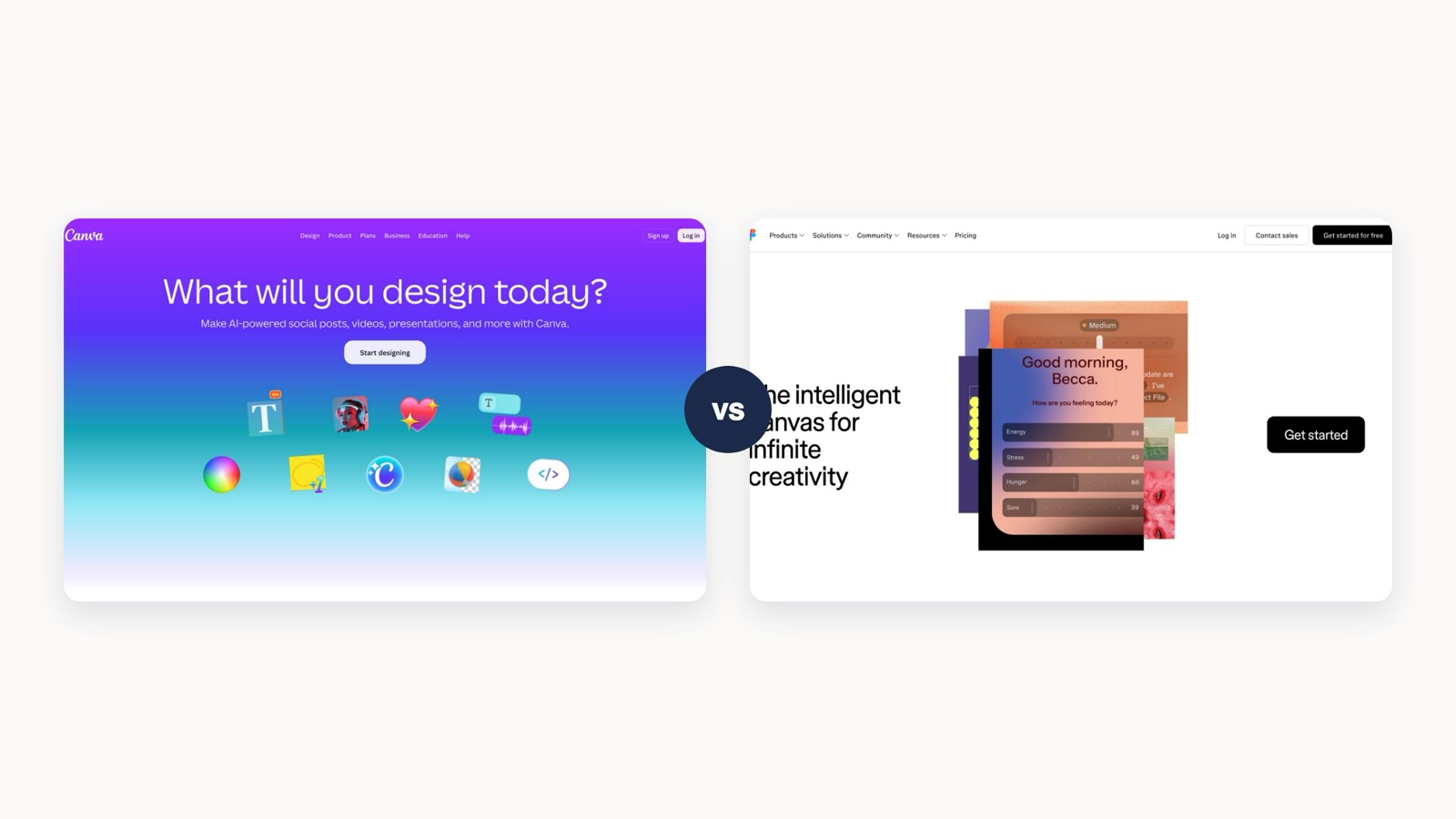 Split screenshot showing the Canva editor on the left and the Figma editor on the right