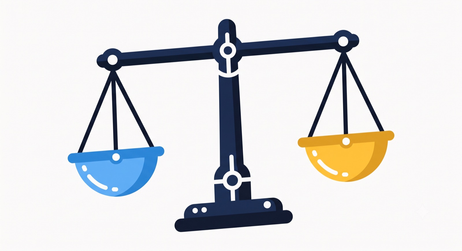 Flat illustration of a balance scale on a cream background