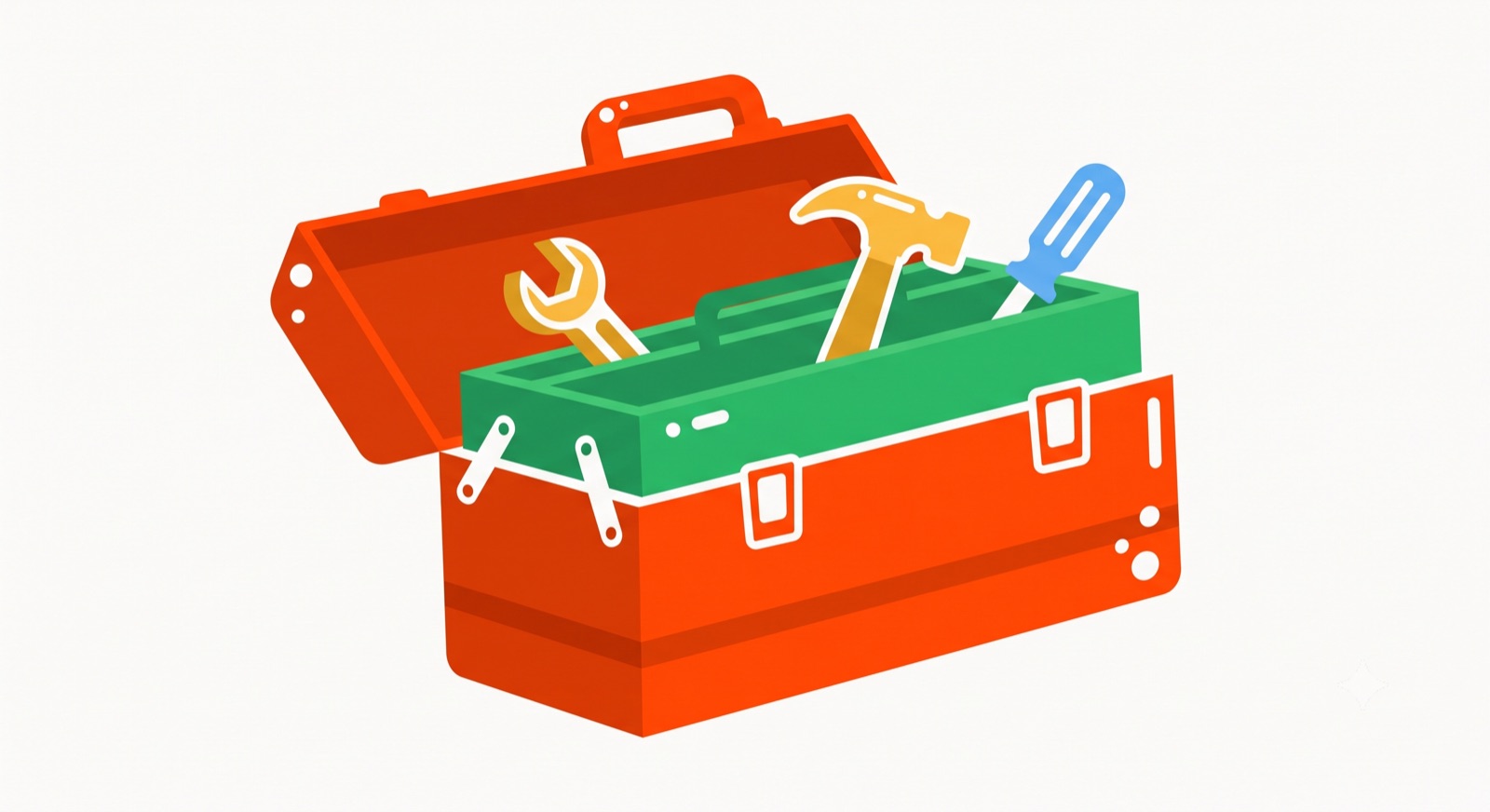 Flat illustration of an open toolbox on a cream background