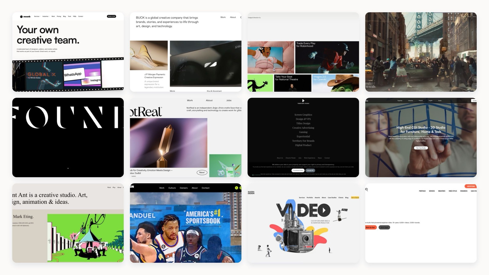 Collage of leading 3D video production and CGI studio homepages