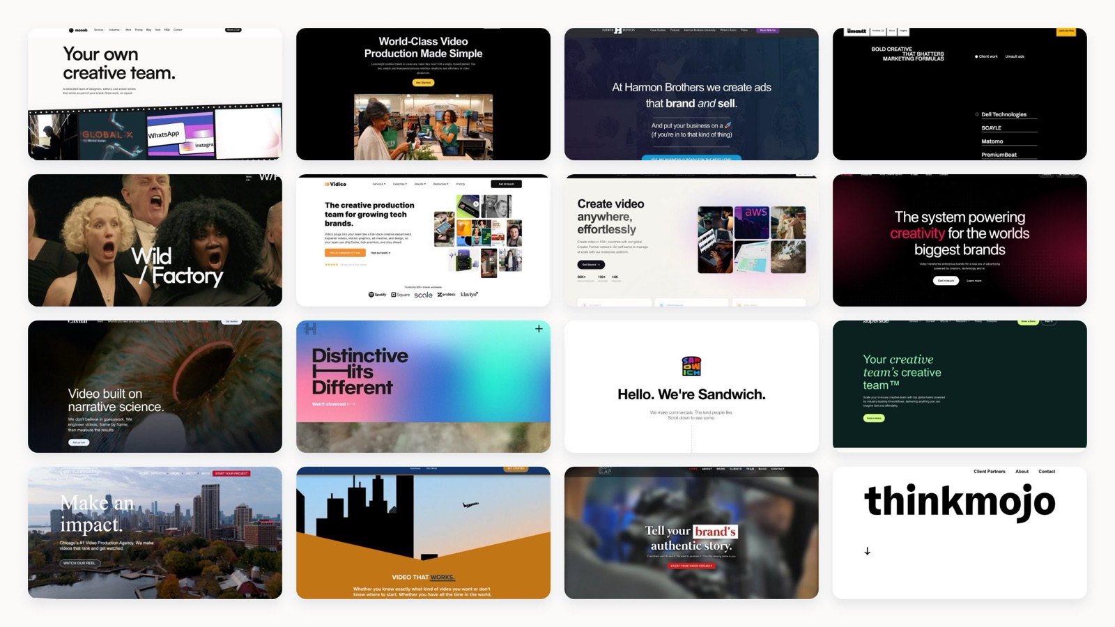 Collage of leading promotional video production company homepages