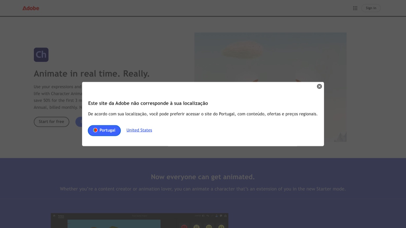 Adobe Character Animator homepage