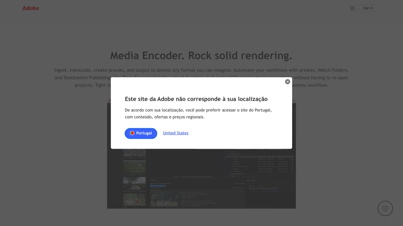 Adobe Media Encoder homepage