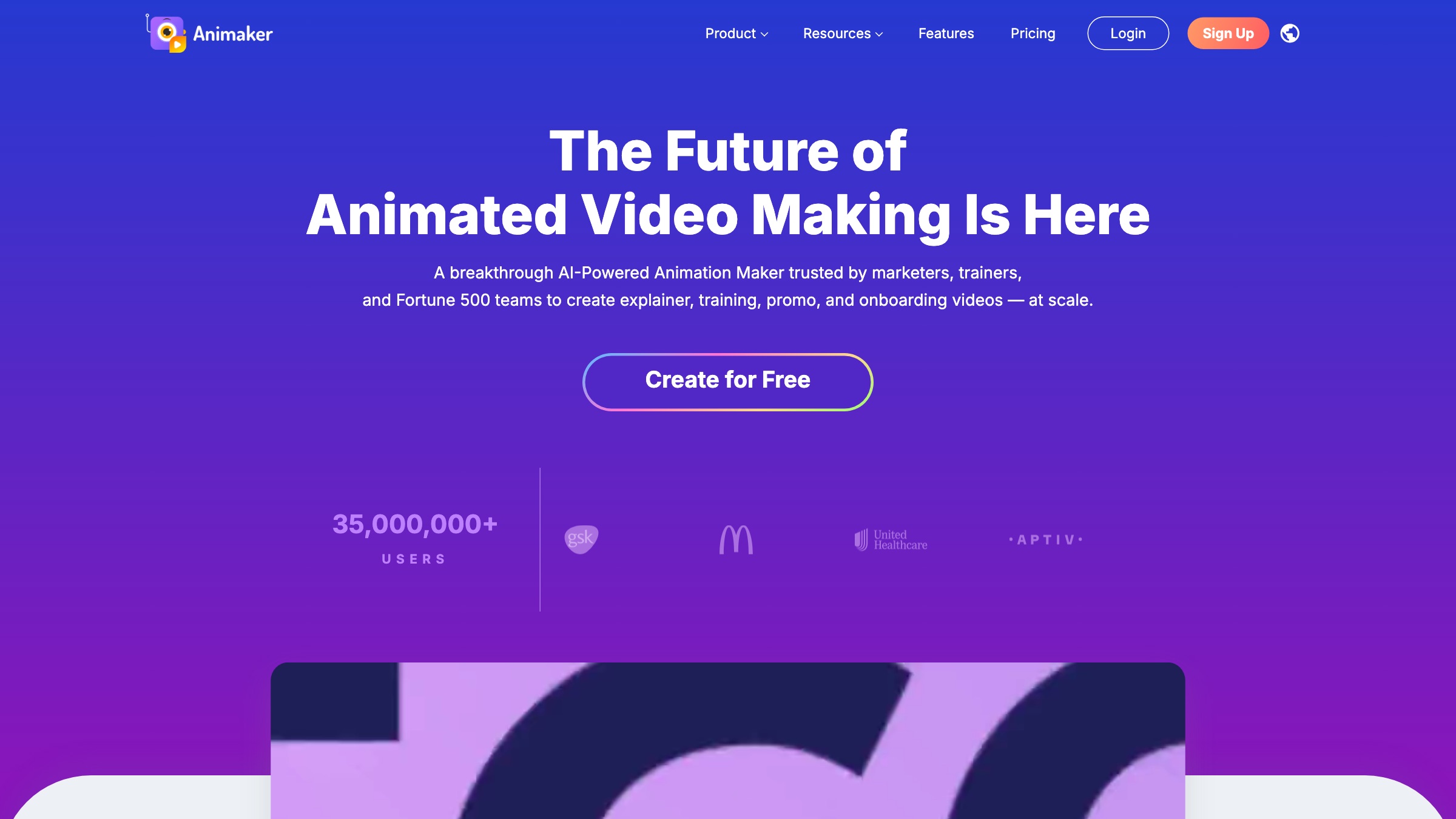 Animaker homepage screenshot