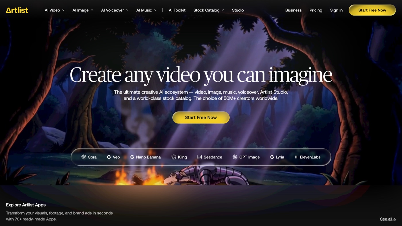 Artlist homepage