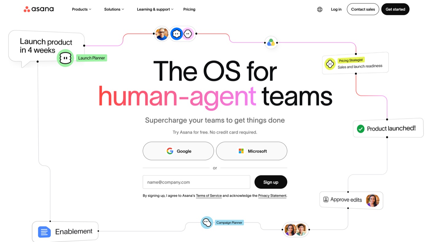 Asana homepage