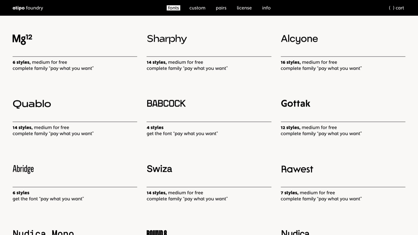 Atipo Foundry homepage