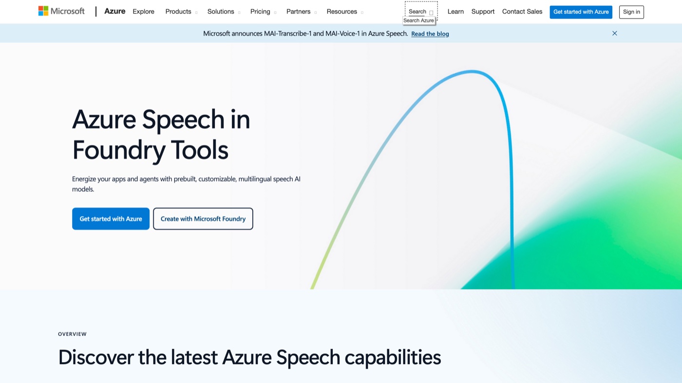 Microsoft Azure AI Speech homepage