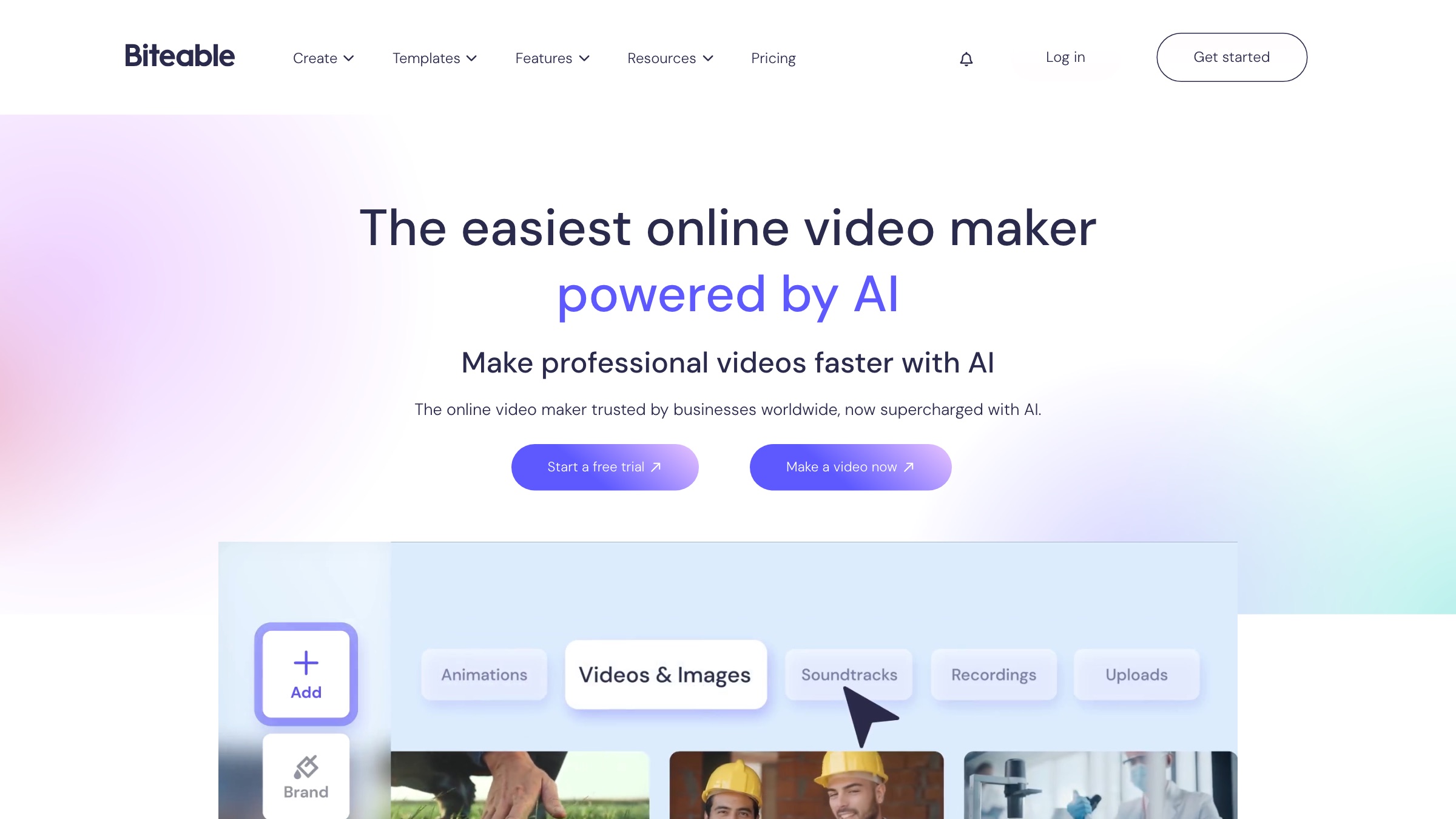 Biteable homepage screenshot