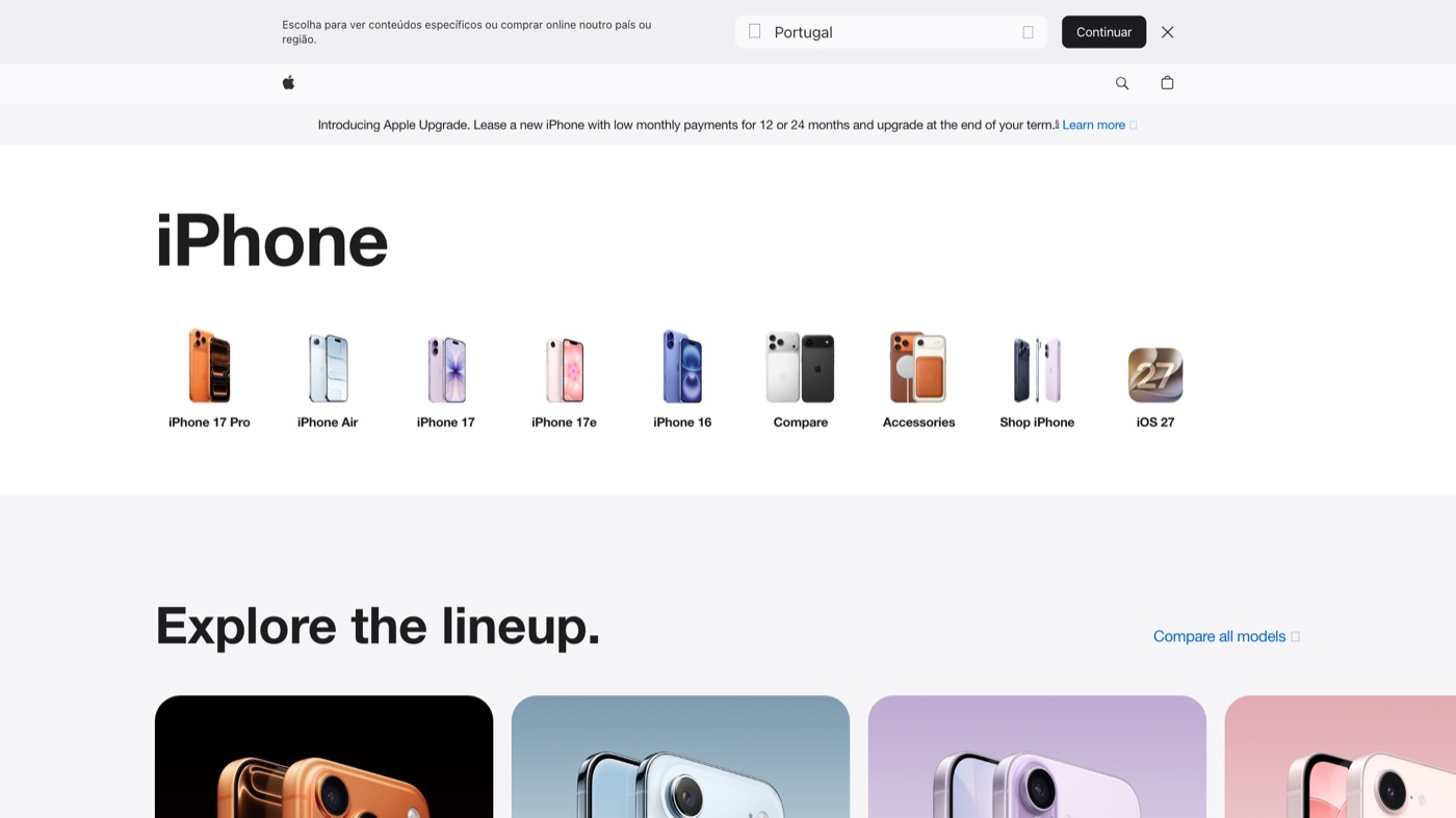 Apple's site, the innovator personality: one idea on screen at a time and a lot of white space.