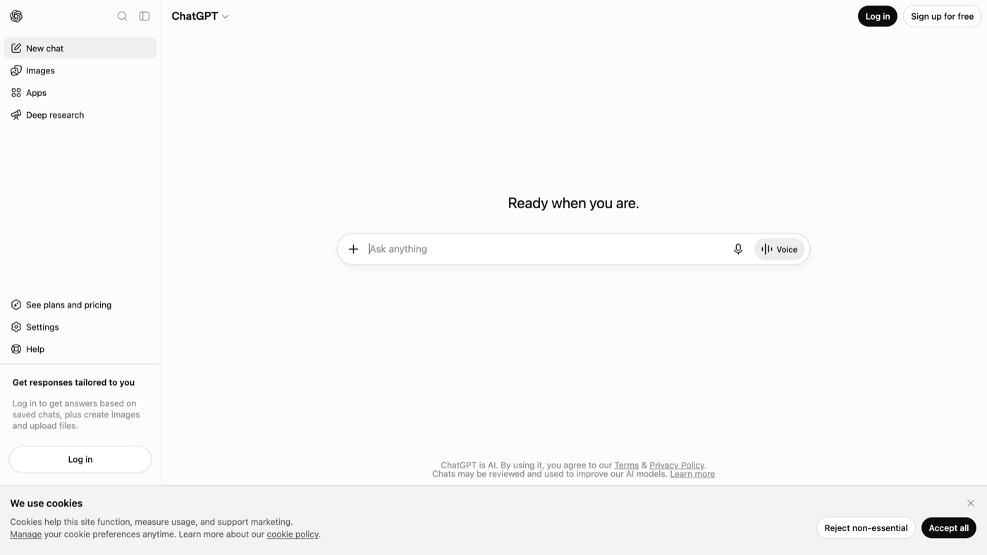 ChatGPT homepage