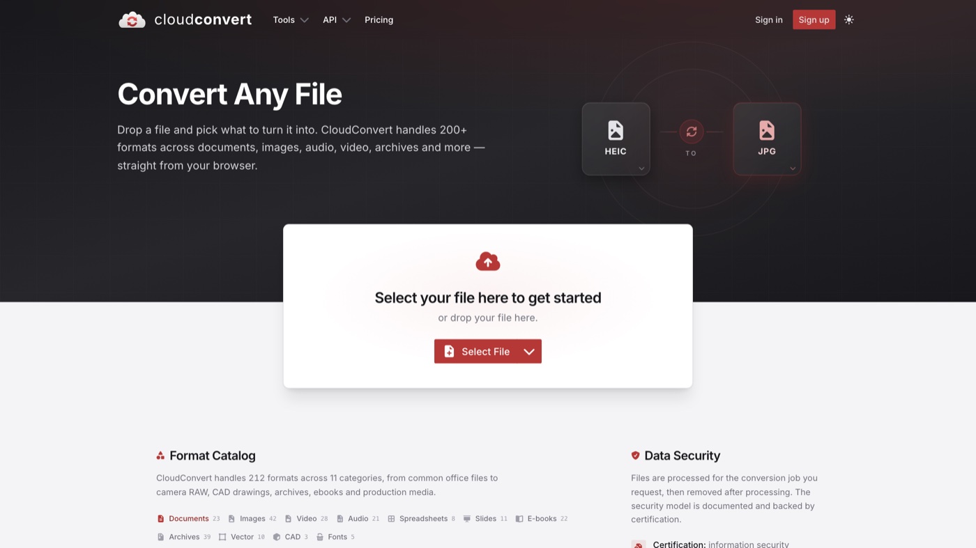 CloudConvert homepage