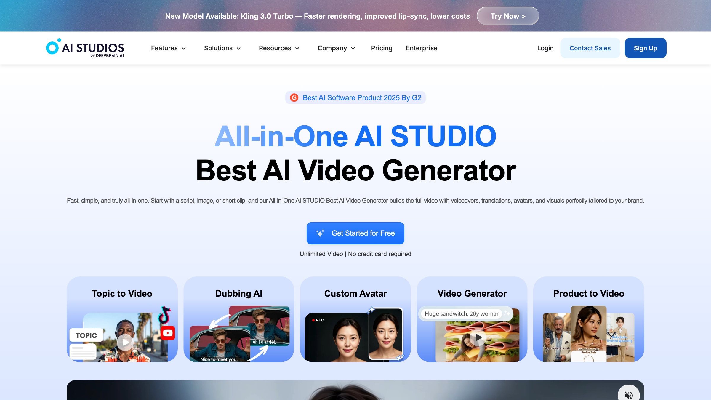 DeepBrain AI Studios homepage screenshot