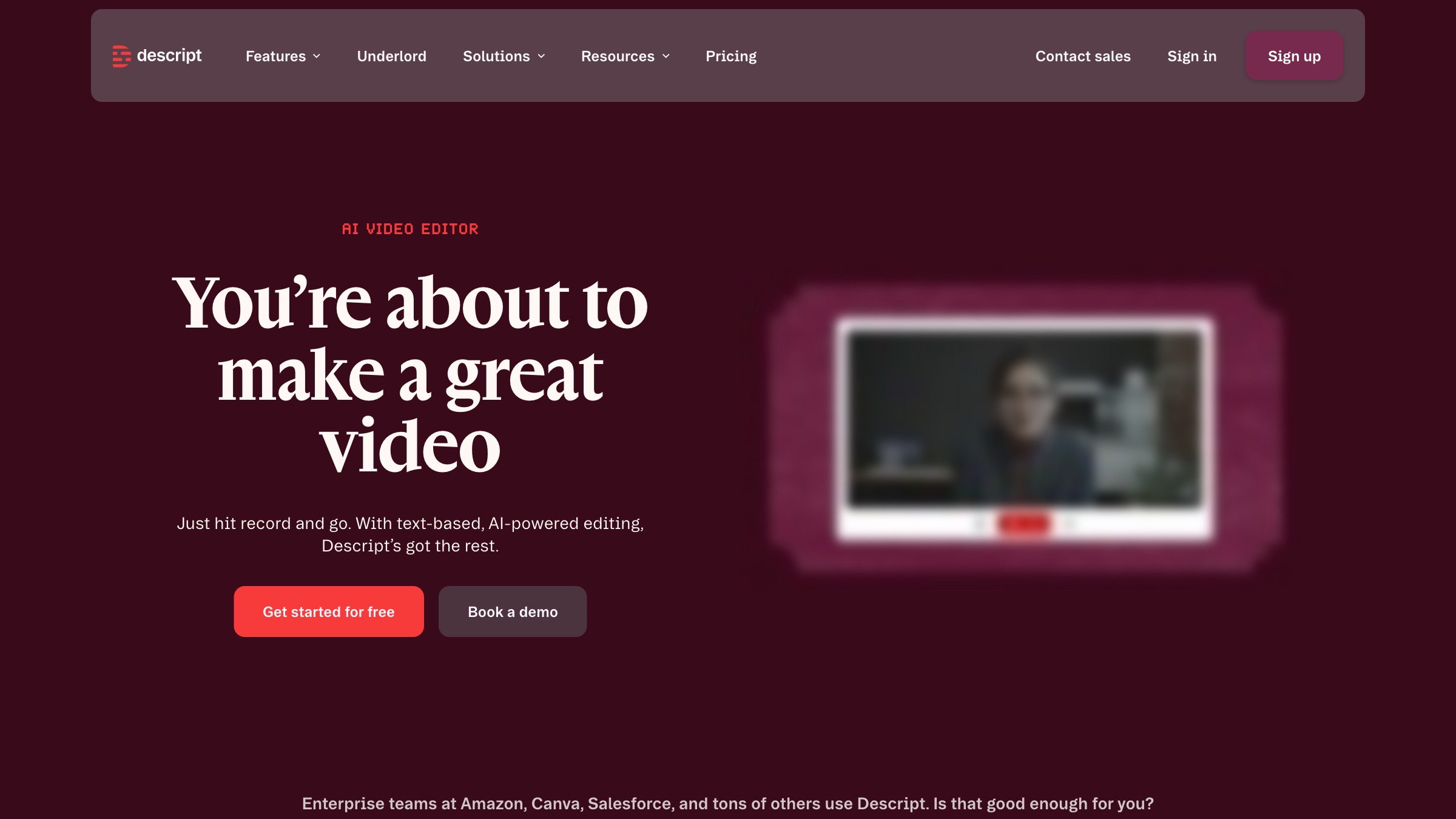 Descript homepage screenshot