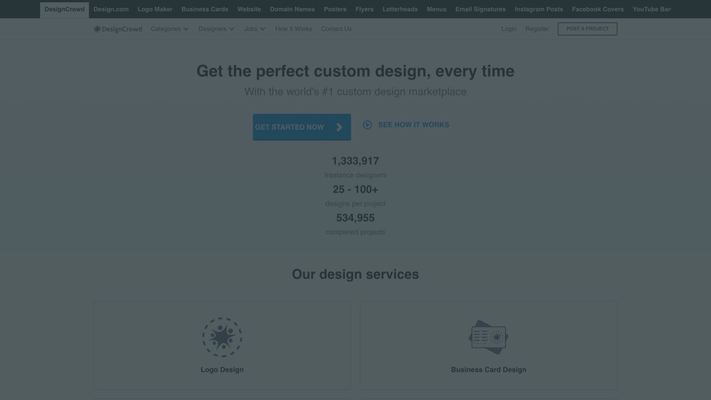 DesignCrowd homepage screenshot
