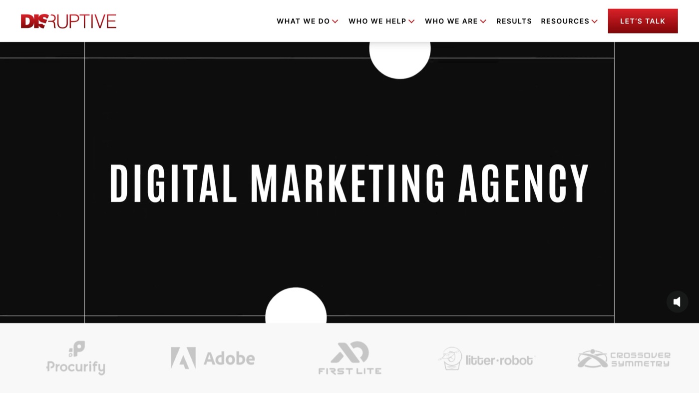 Disruptive Advertising homepage.