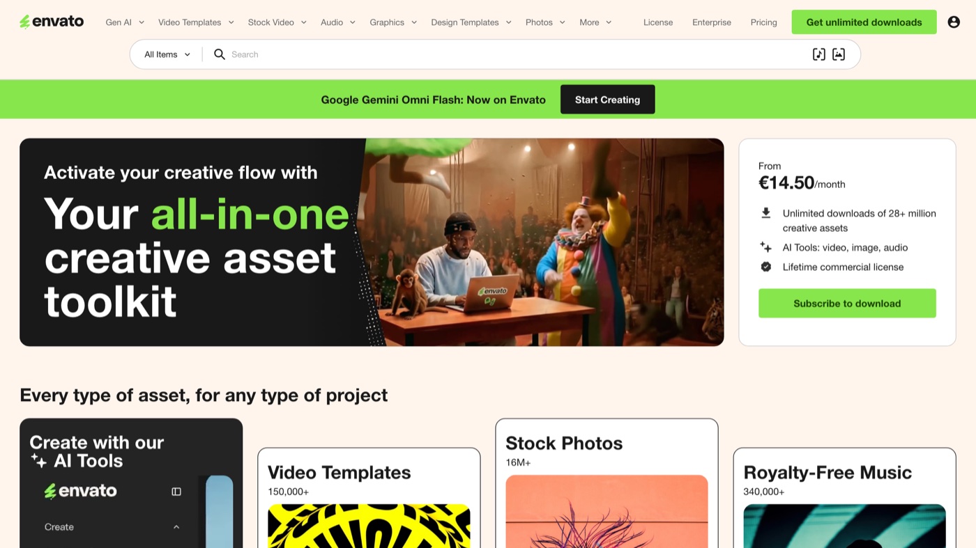 Envato Elements homepage