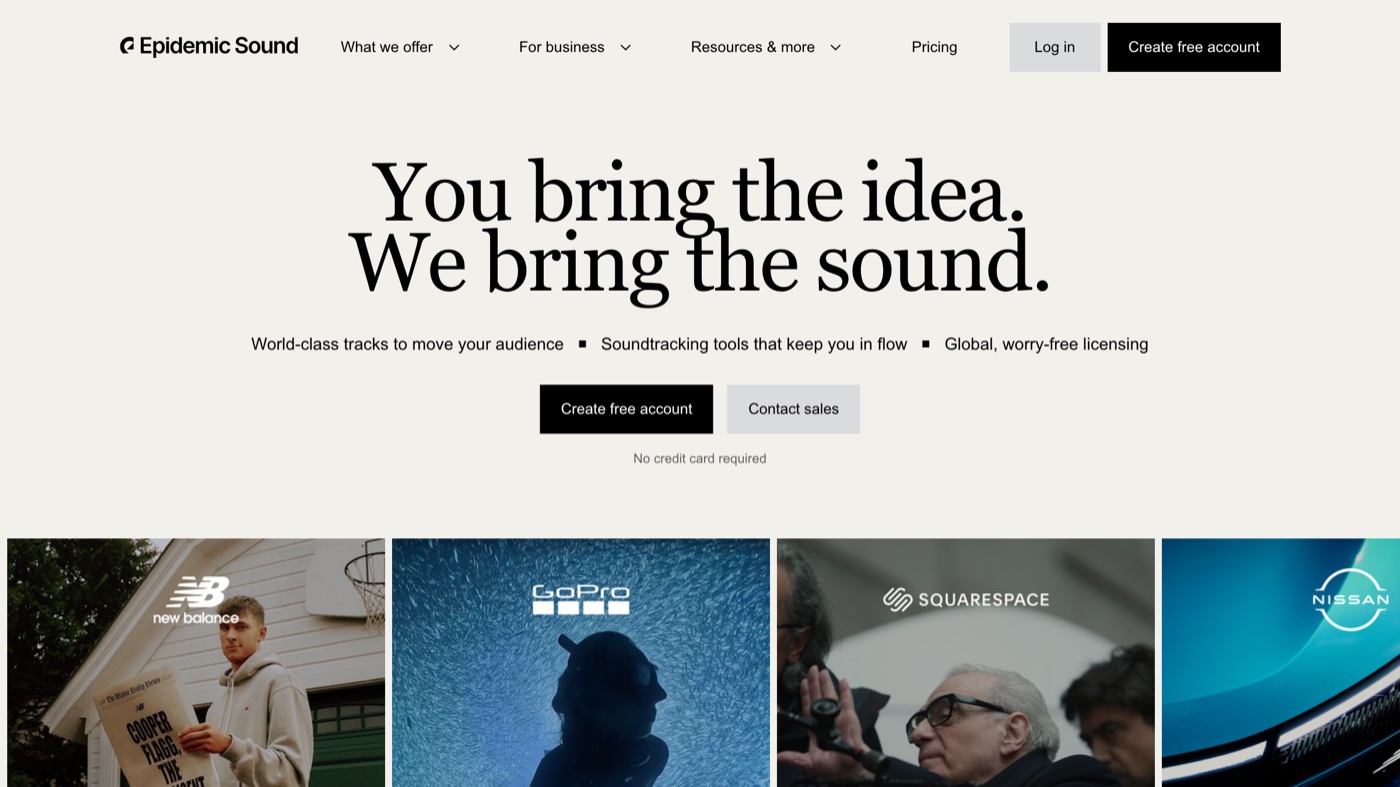 Epidemic Sound homepage