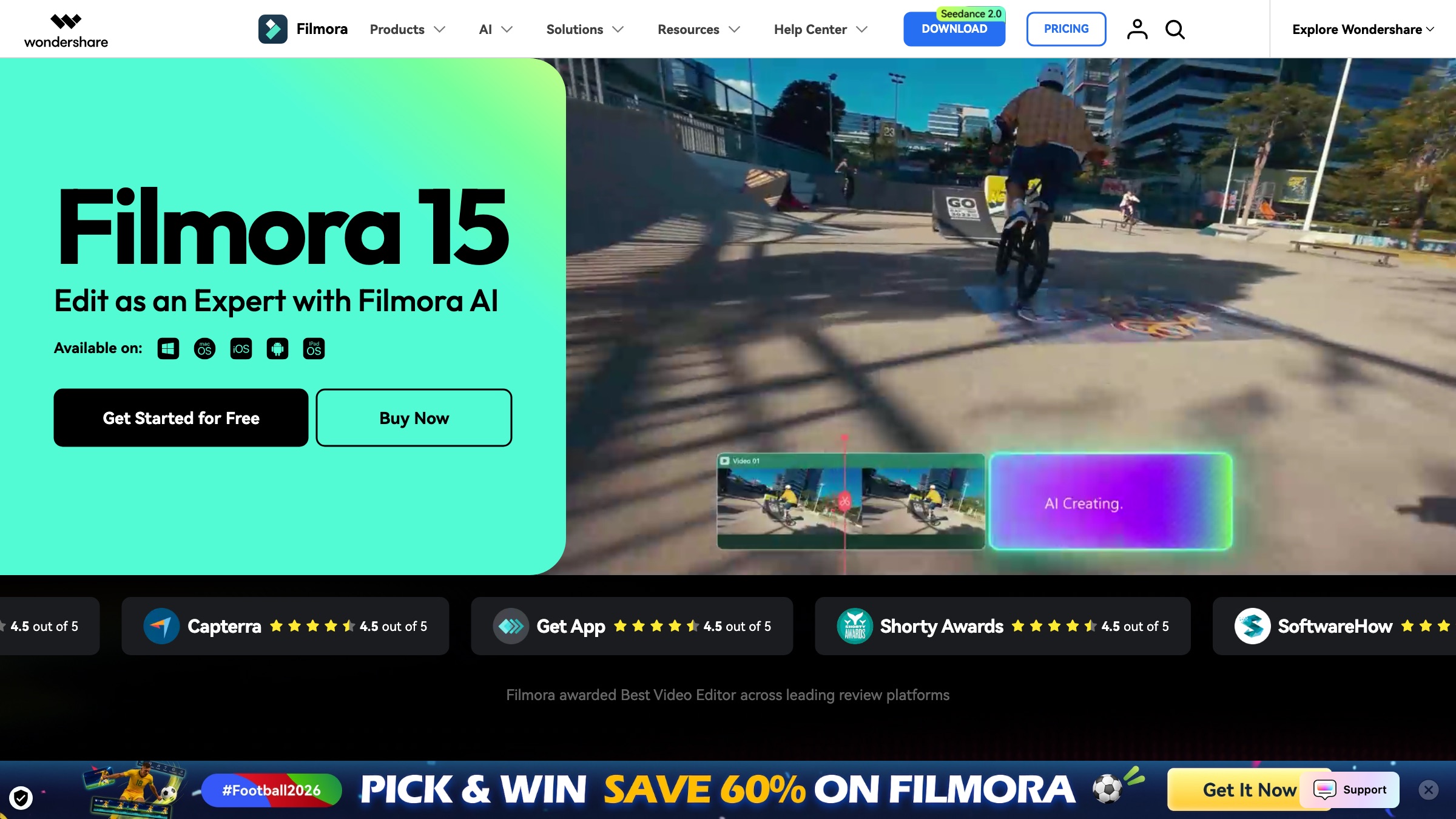 Filmora homepage screenshot