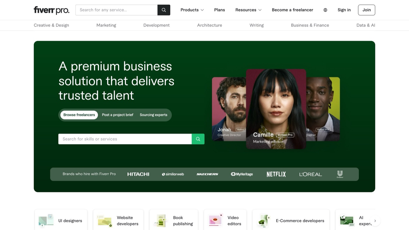 Fiverr Pro homepage