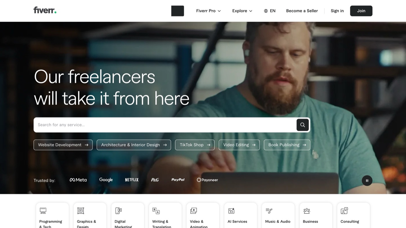 Fiverr homepage