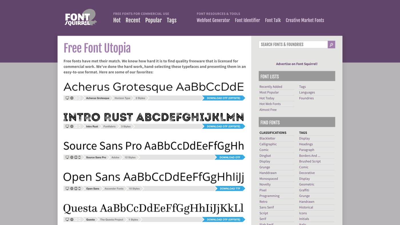Font Squirrel homepage