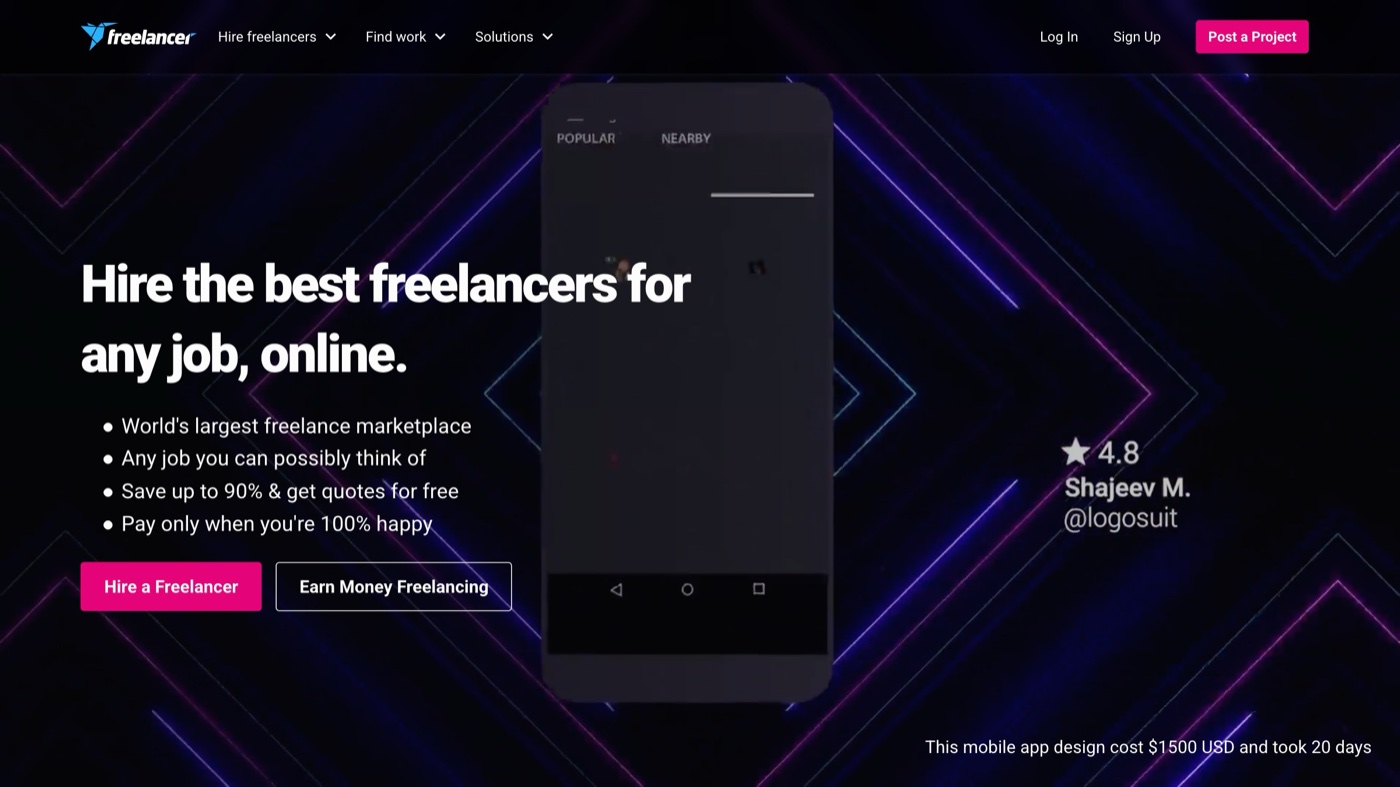 Freelancer.com homepage