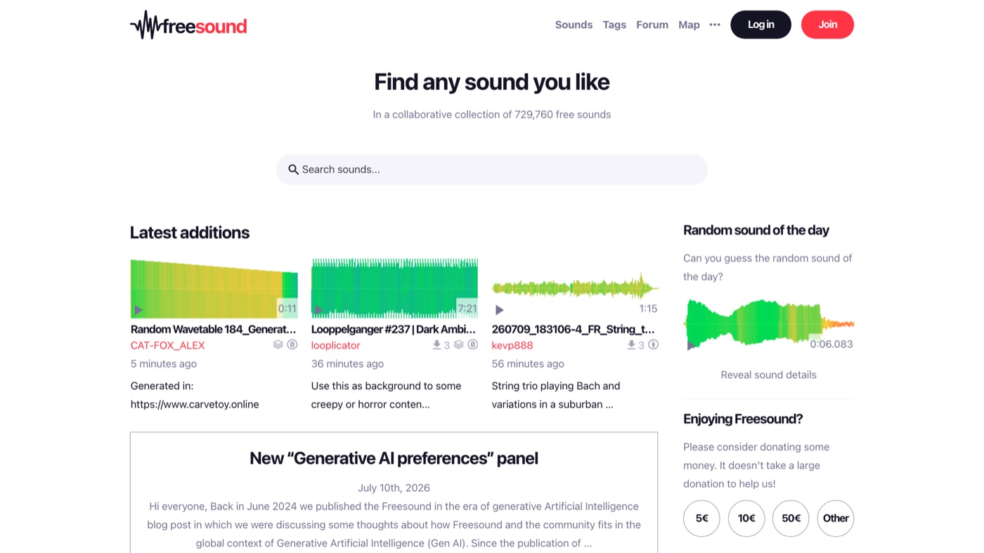 Freesound homepage
