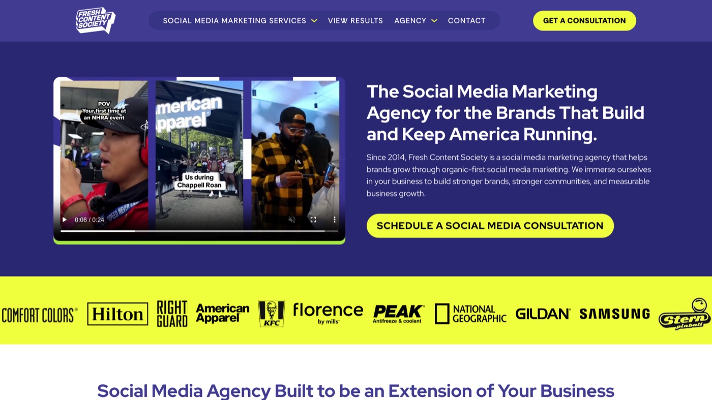 Fresh Content Society homepage.
