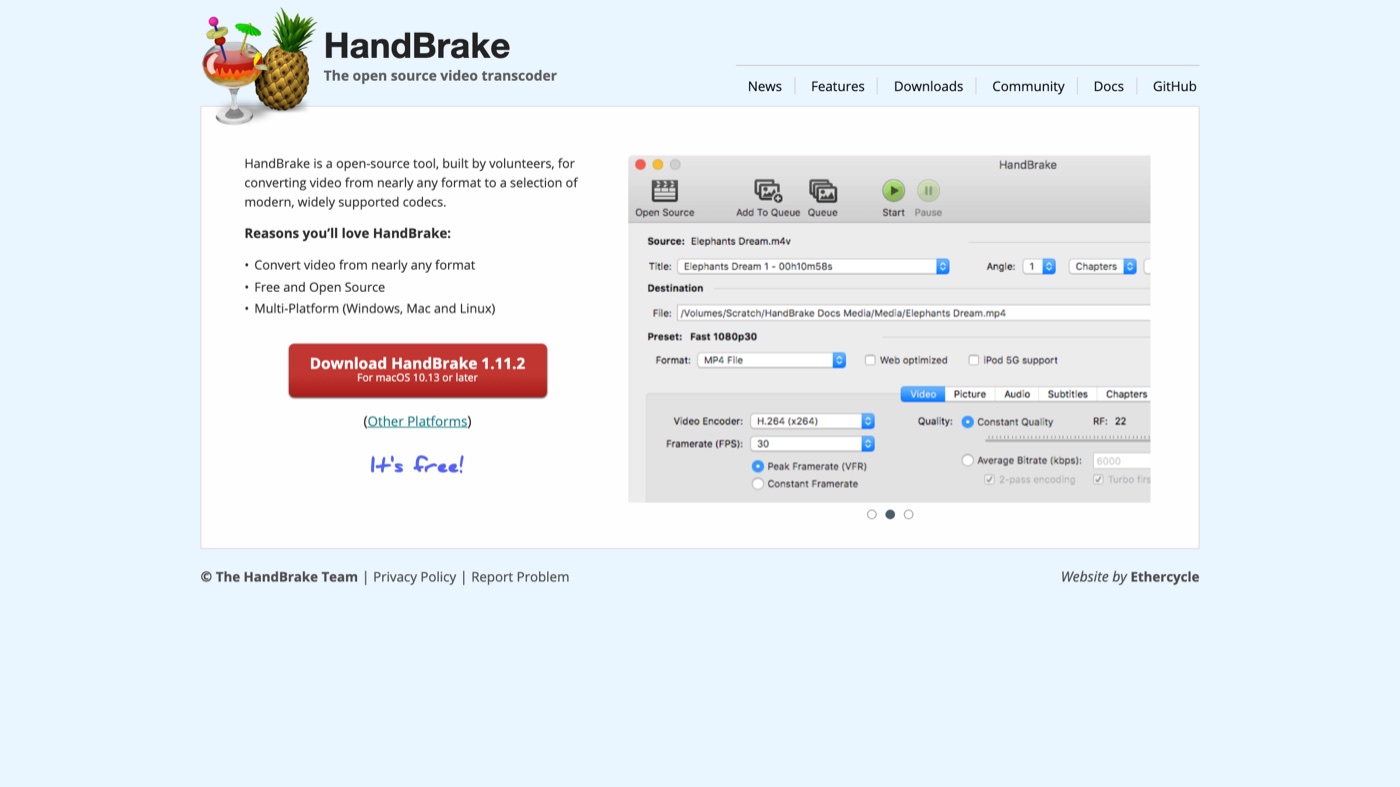HandBrake homepage