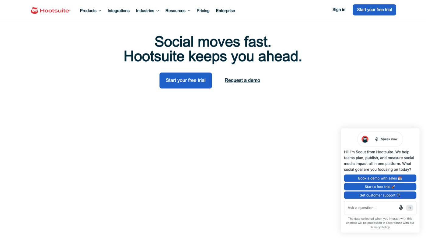 Hootsuite homepage