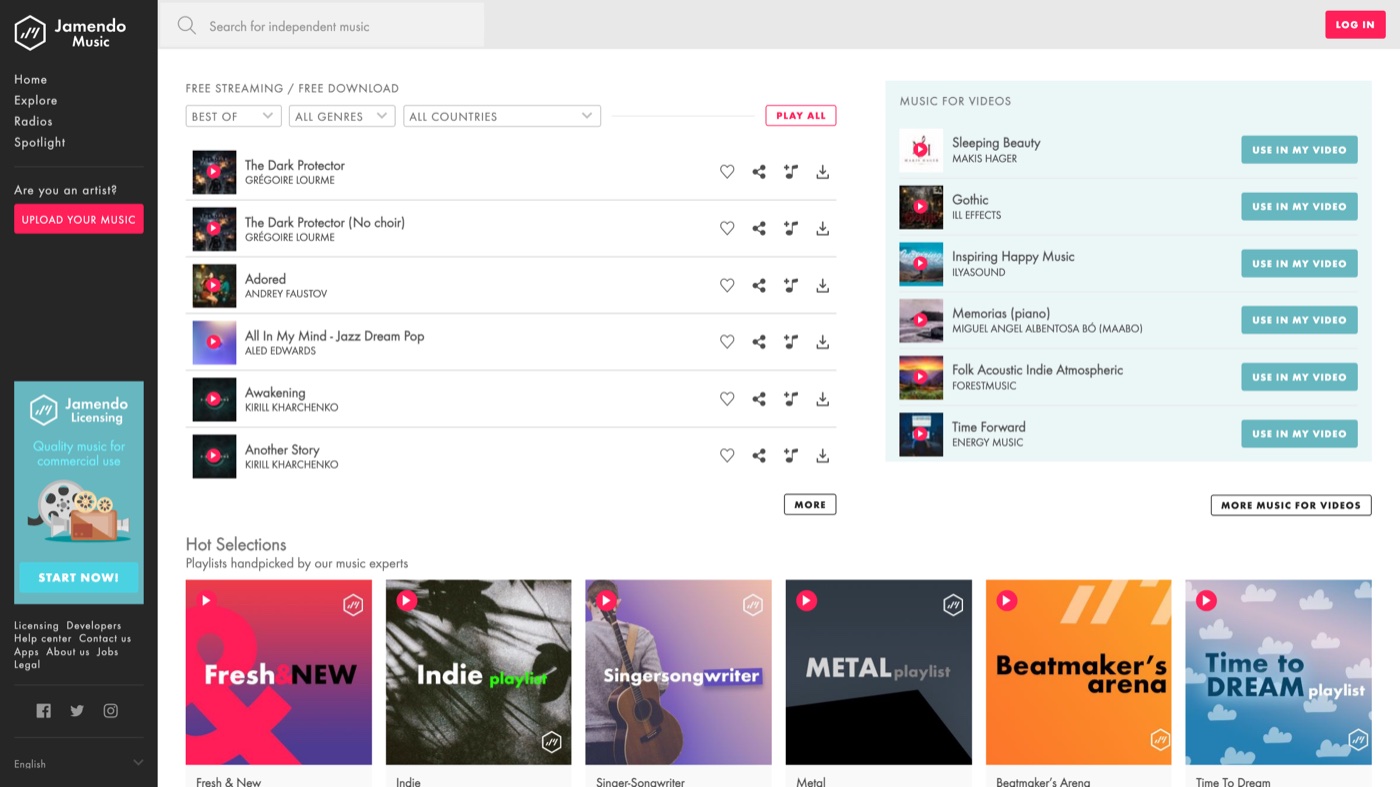 Jamendo homepage